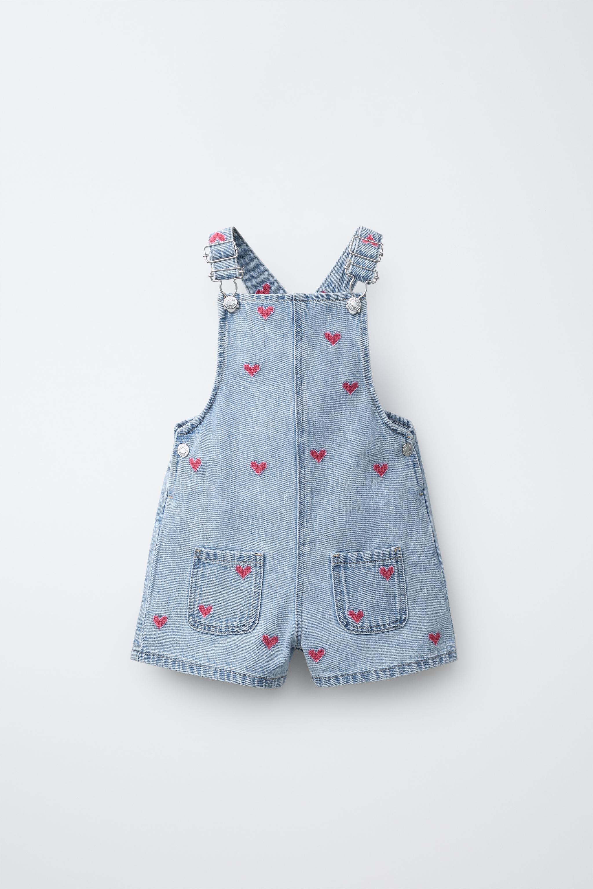 HEART EMBROIDERED DENIM OVERALLS